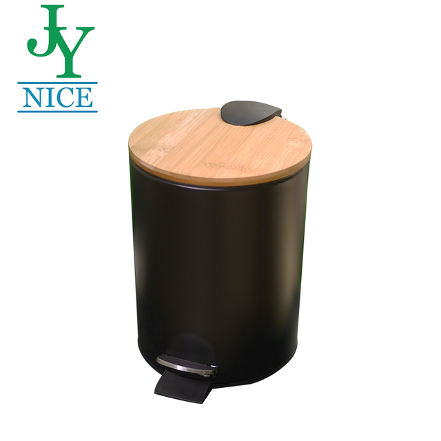 Poubelle d'acier inoxydable de pédale en métal avec le couvercle en bois poubelle/poubelle de pied de salle de bains d'hôtel de chambre à coucher