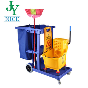 Chariot de nettoyage en plastique PP pour immeuble de bureaux commerciaux, avec couvercle, chariot de nettoyage de sol noir et bleu